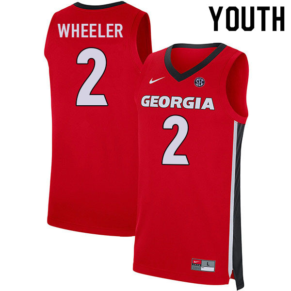 Youth #2 Sahvir Wheeler Georgia Bulldogs College Basketball Jerseys Sale-Red